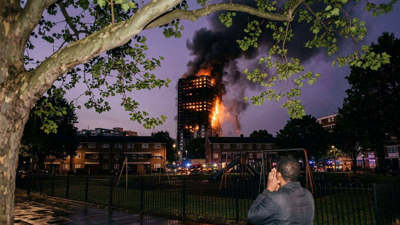 Illustrative photograph for the story: Fire Engulfs Grenfell Tower in West London