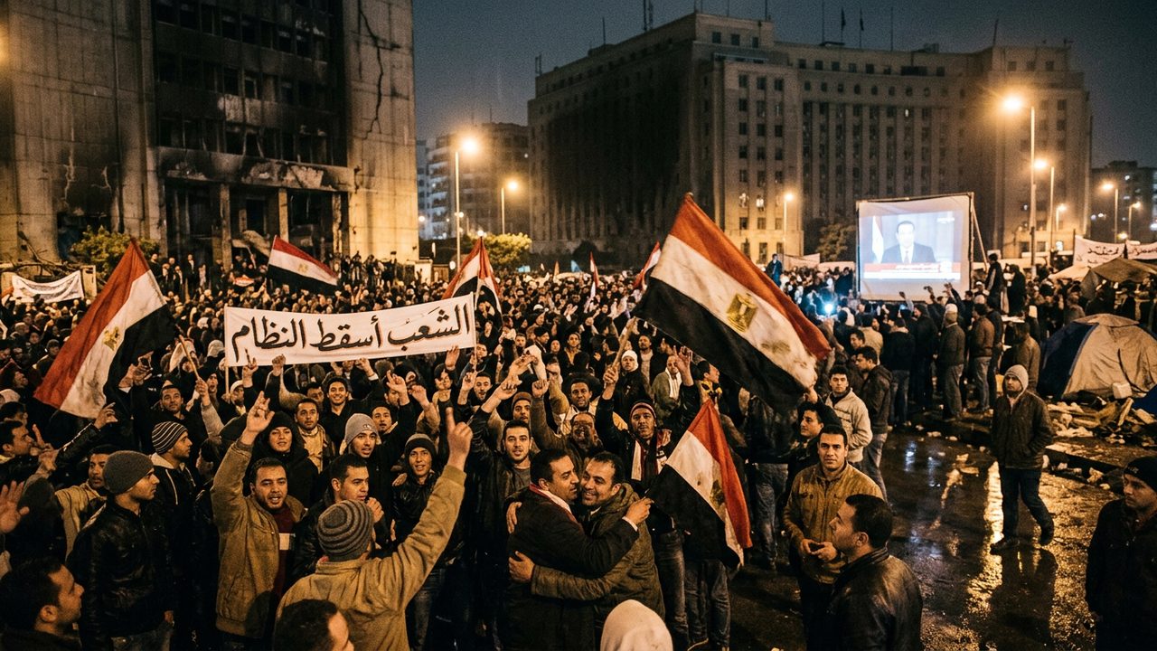 Illustrative photograph for the story: Hosni Mubarak Resigns After 18 Days of Protest in Egypt