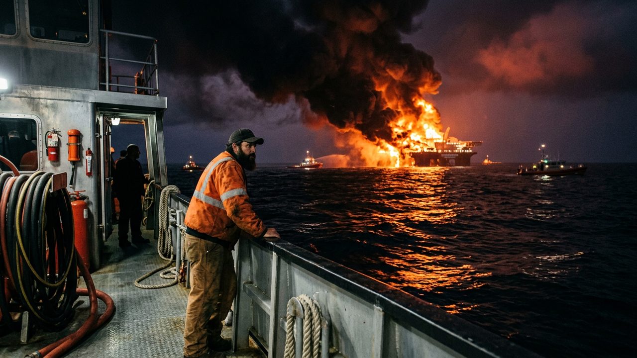 Illustrative photograph for the story: Deepwater Horizon Rig Explodes in the Gulf of Mexico