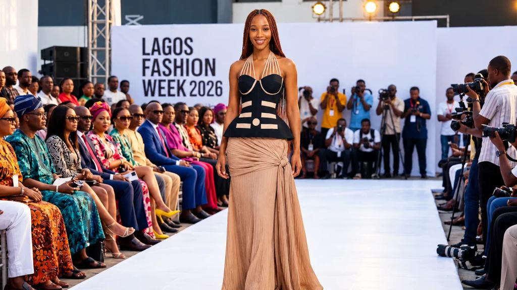 Models on the runway at Lagos Fashion Week 2026 in Victoria Island. | Photo Credit: QDS Photos.