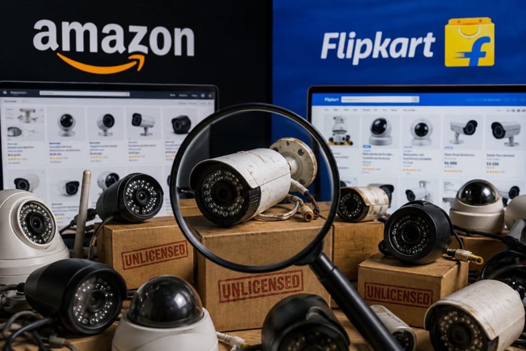 Illustrative photograph for the story: Amazon and Flipkart Found Hundreds of Unlicensed Security Cameras. The Bigger Problem Is What Businesses Sell Without Checking